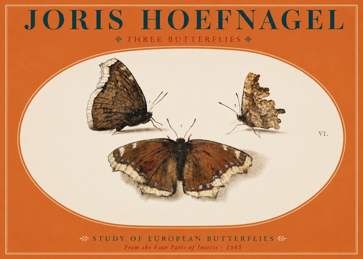 Joris Hoefnagel Three Butterflies I No2 - Affiche