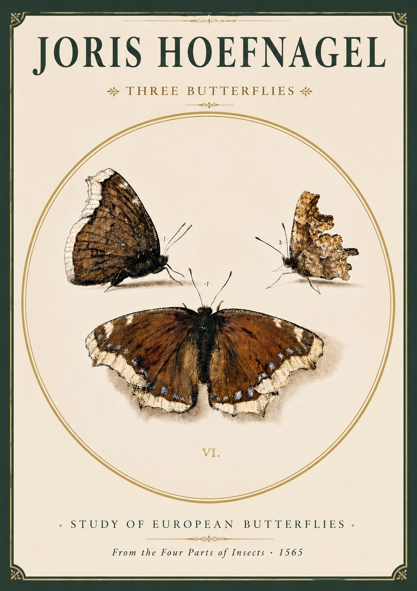 Joris Hoefnagel Three Butterflies I No3 - Affiche
