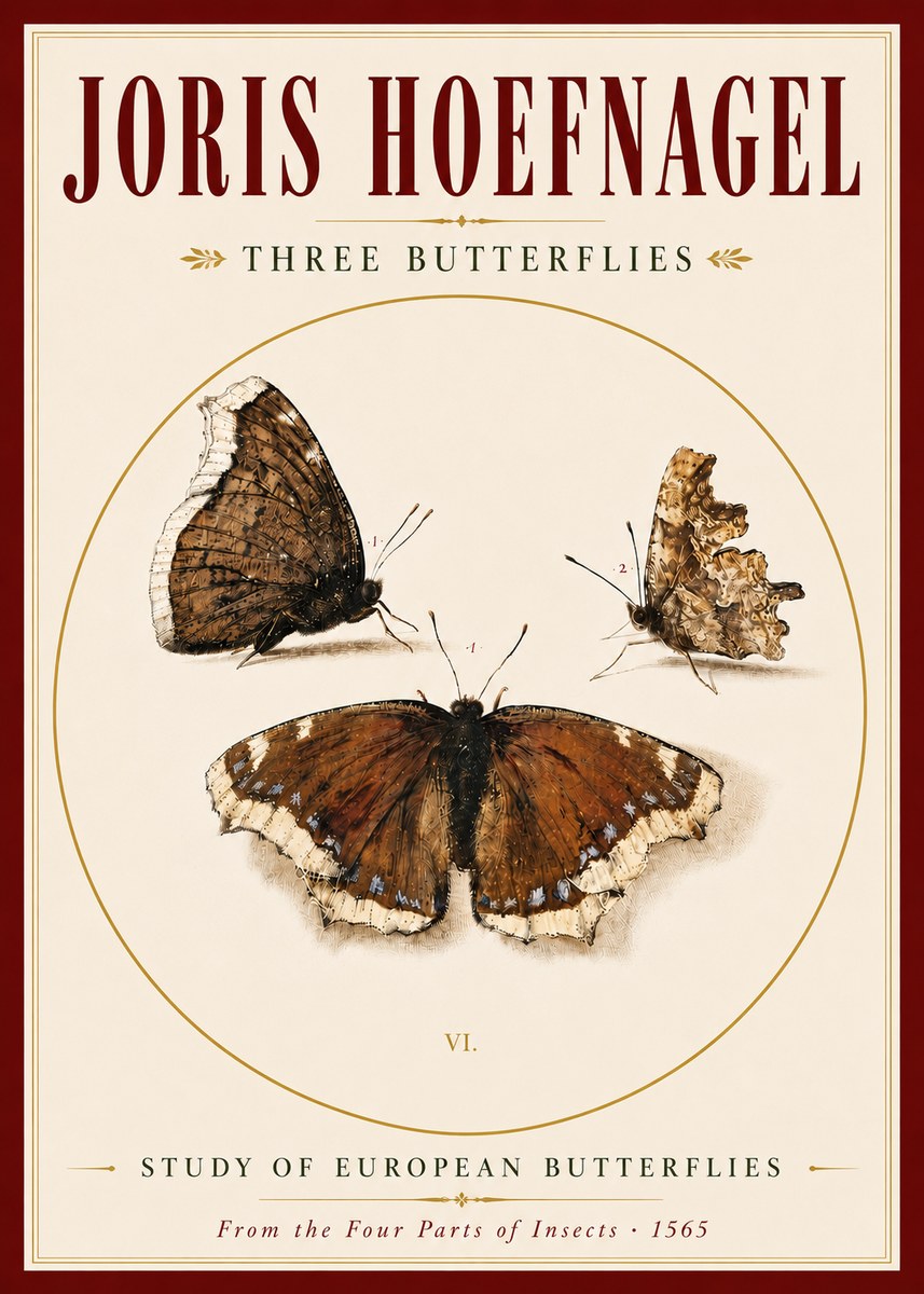 Joris Hoefnagel Three Butterflies I No5 - Affiche