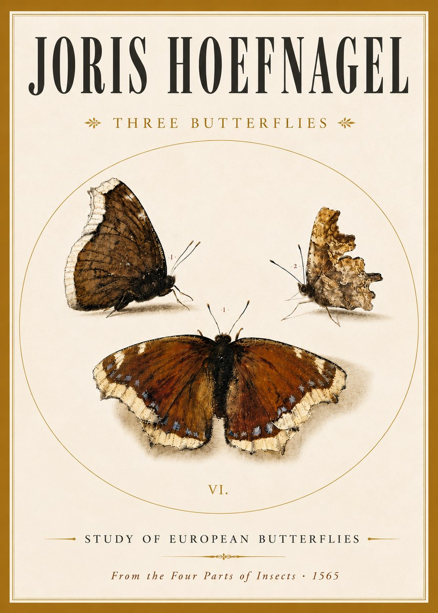 Joris Hoefnagel Three Butterflies I No6 - Affiche