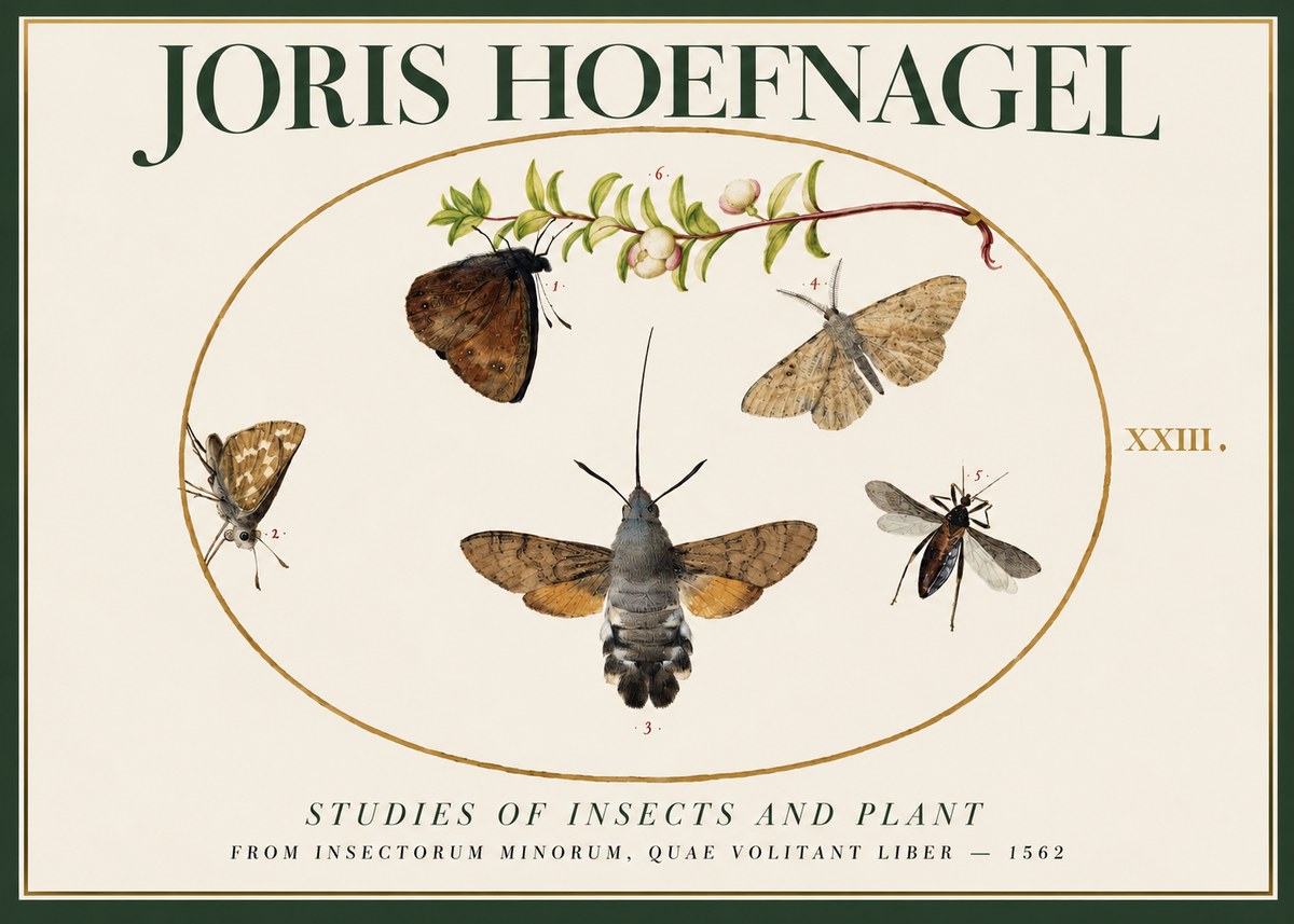 Joris Hoefnagel Five Studies of Insects and Plant No2 - Affiche