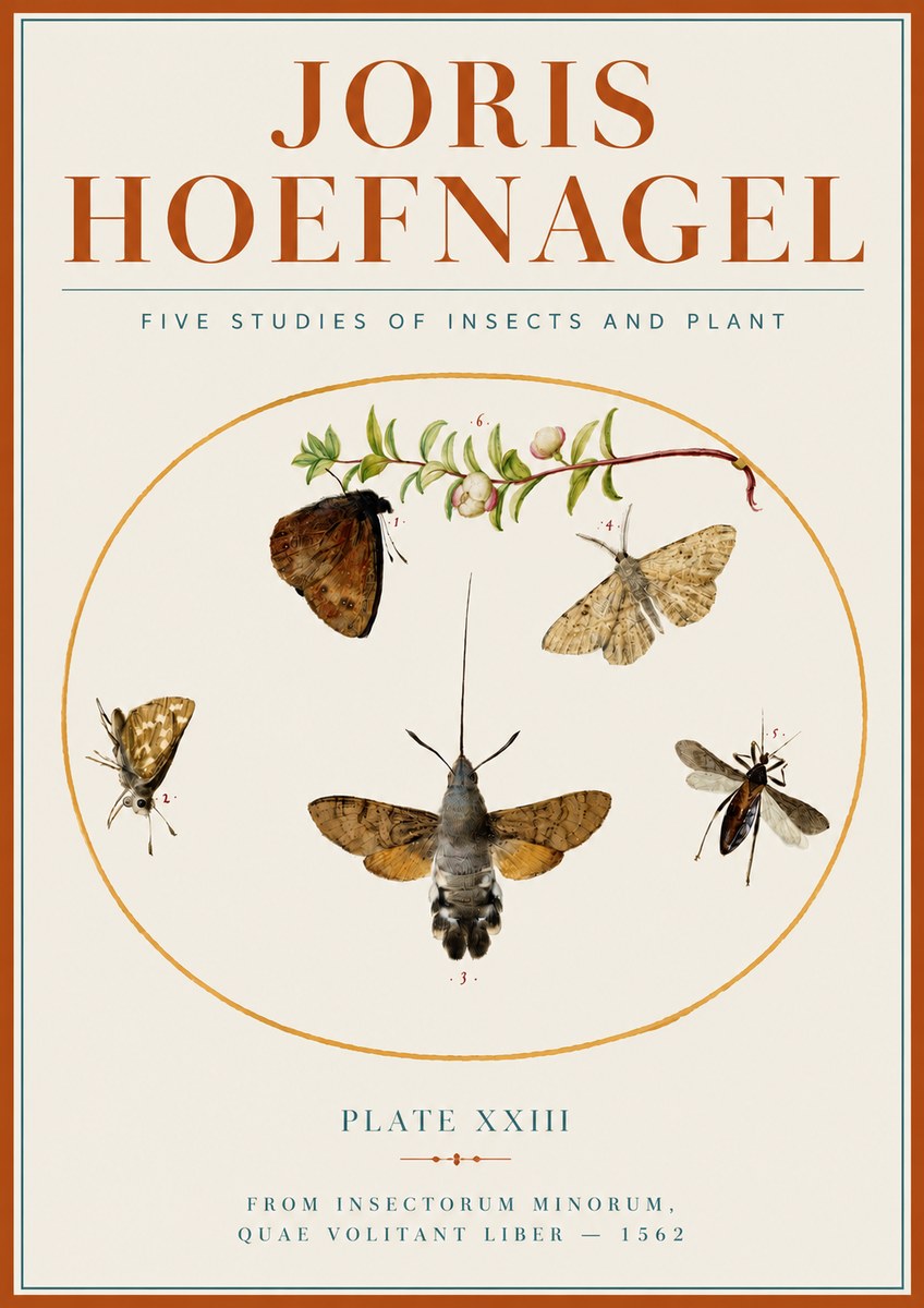 Joris Hoefnagel Five Studies of Insects and Plant No4 - Affiche