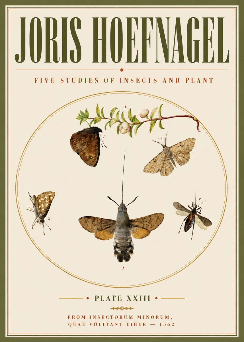 Joris Hoefnagel Five Studies of Insects and Plant No6 - Affiche