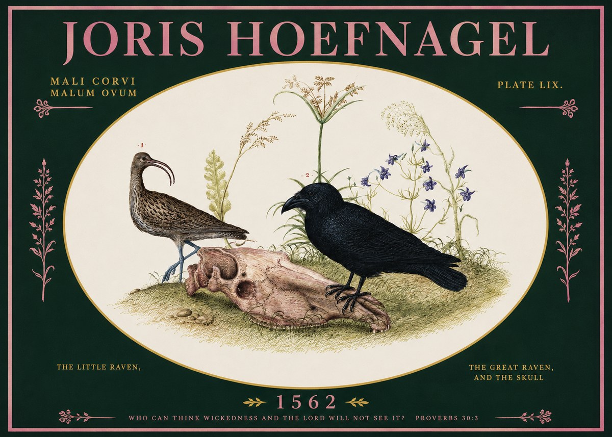 Joris Hoefnagel The Little Raven, the Great Raven, and the Skull No2 - Affiche