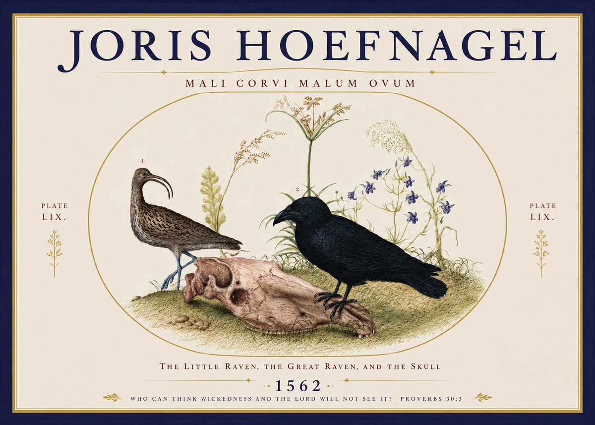Joris Hoefnagel The Little Raven, the Great Raven, and the Skull No3 - Affiche