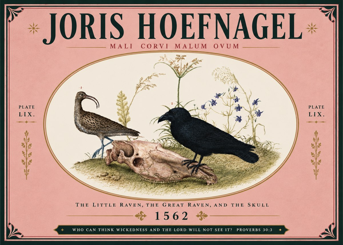 Joris Hoefnagel The Little Raven, the Great Raven, and the Skull No5 - Affiche