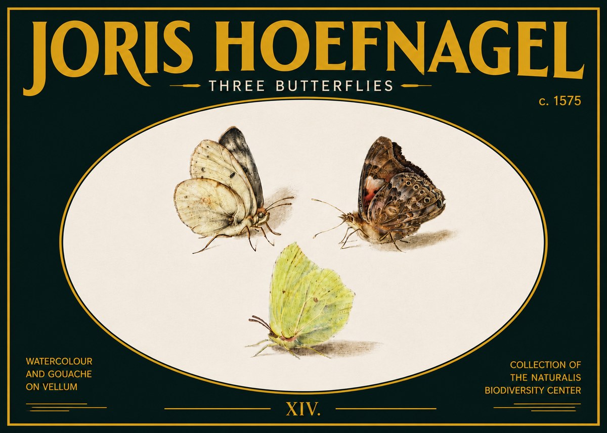 Joris Hoefnagel Three Butterflies II No5 - Affiche