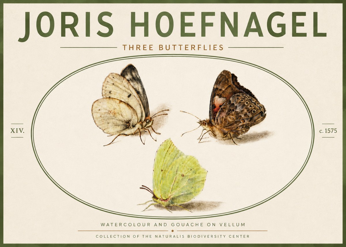Joris Hoefnagel Three Butterflies II No6 - Affiche
