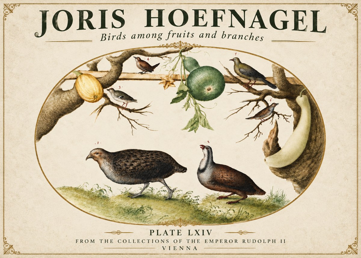 Joris Hoefnagel Birds Among Fruits and Branches No3 - Affiche