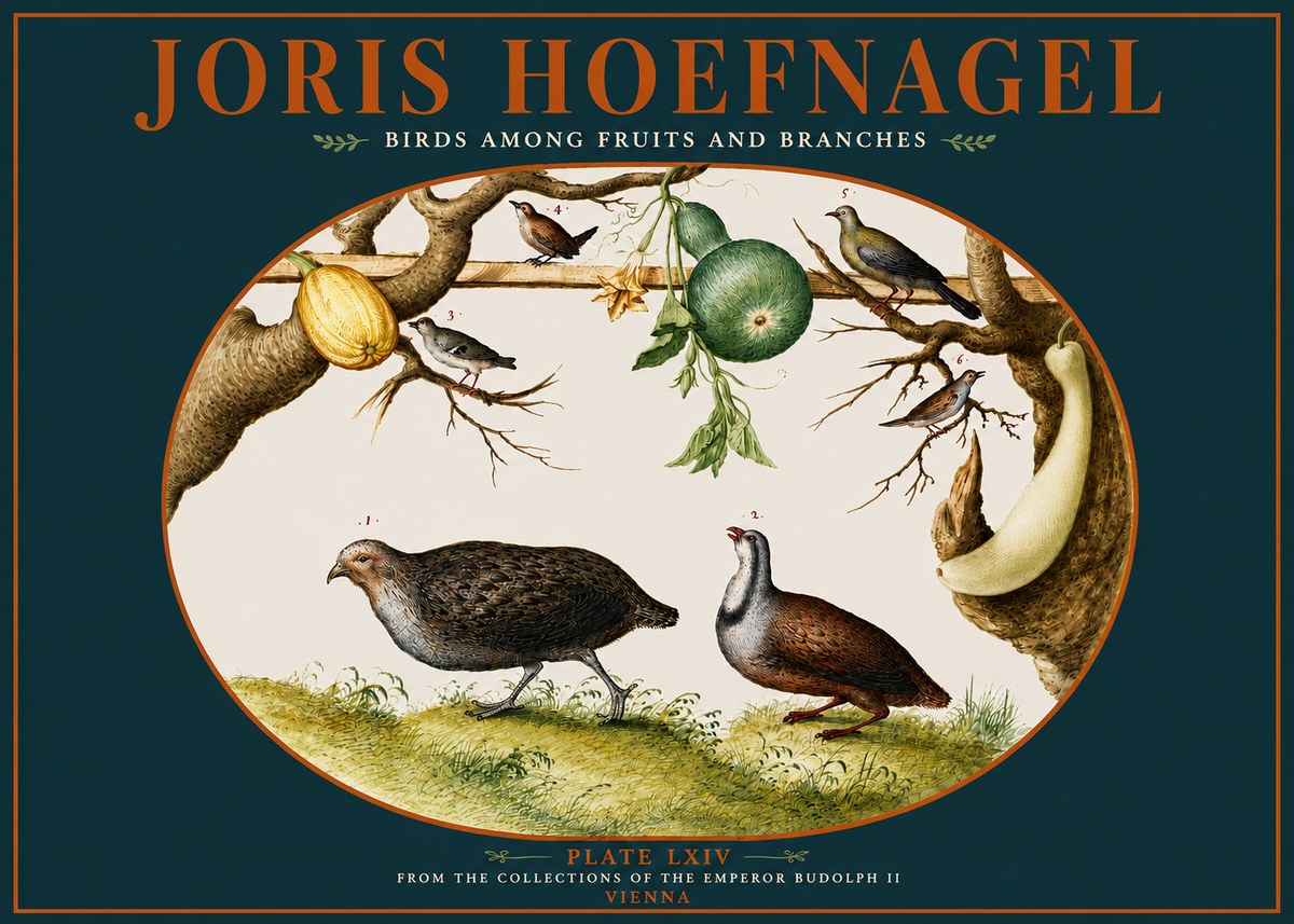 Joris Hoefnagel Birds Among Fruits and Branches No4 - Affiche