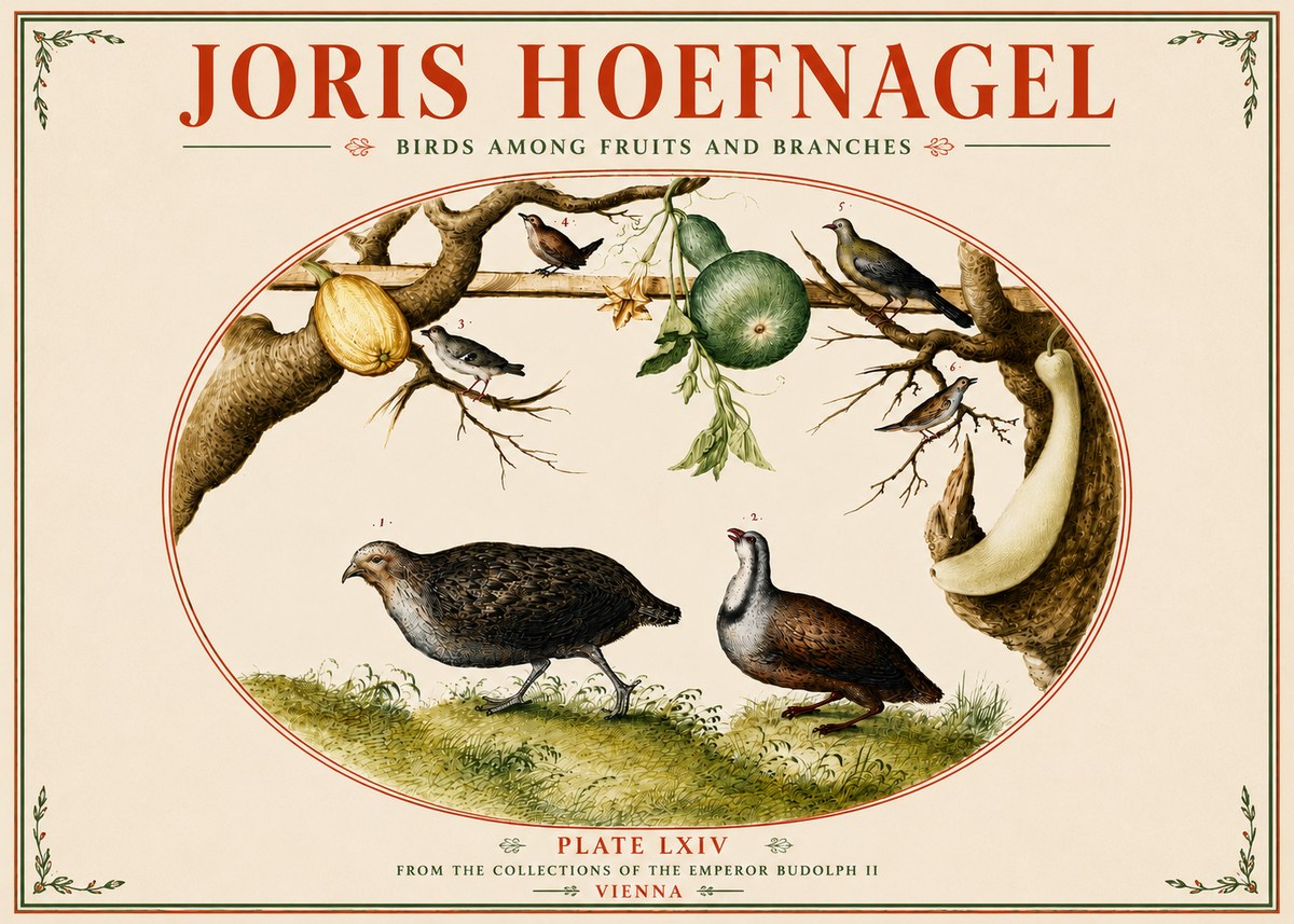 Joris Hoefnagel Birds Among Fruits and Branches No5 - Affiche