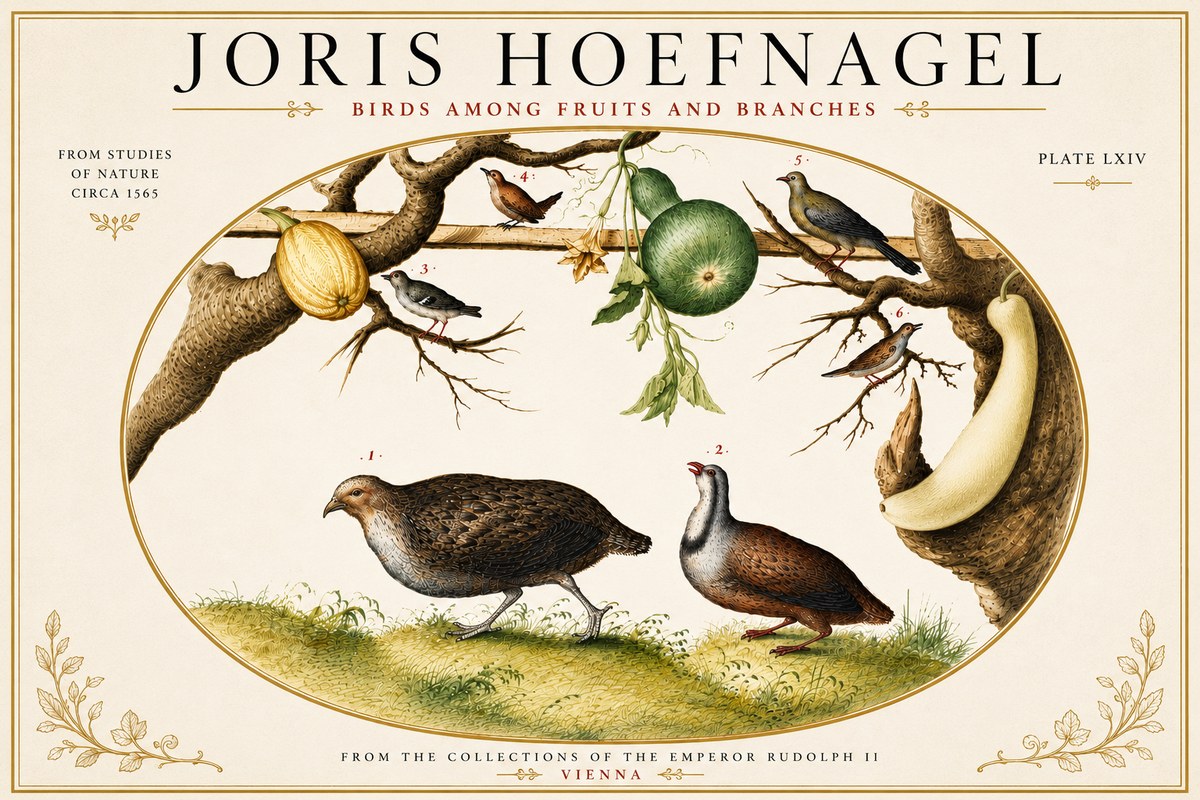 Joris Hoefnagel Birds Among Fruits and Branches No6 - Affiche