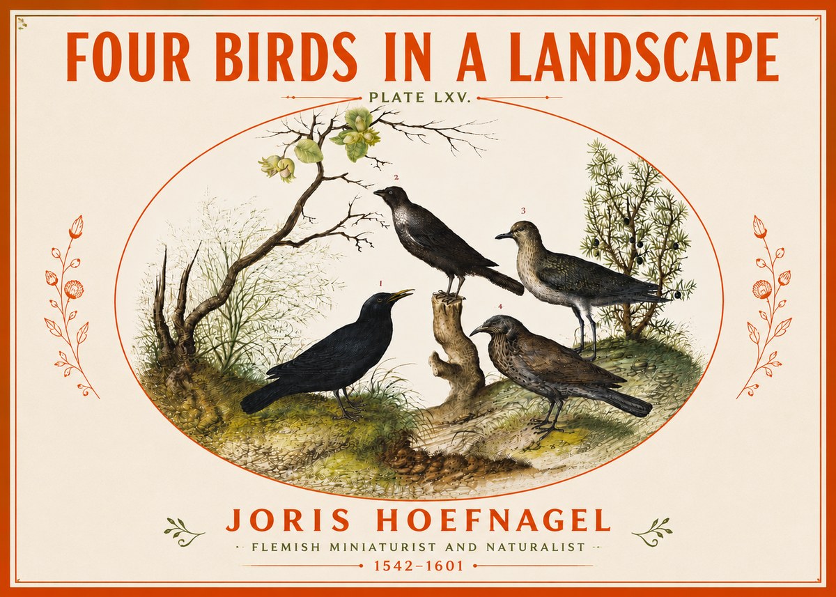 Joris Hoefnagel Four Birds in a Landscape No5 - Affiche