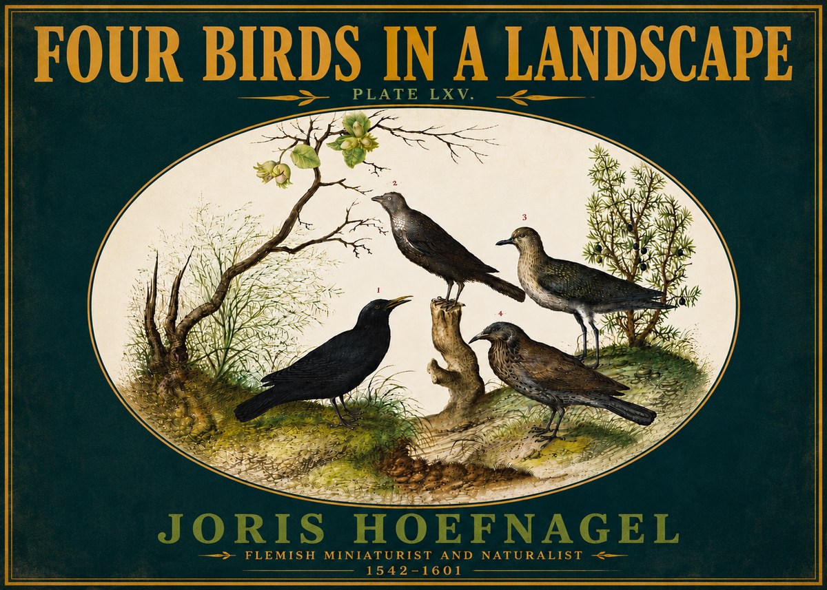 Joris Hoefnagel Four Birds in a Landscape No6 - Affiche