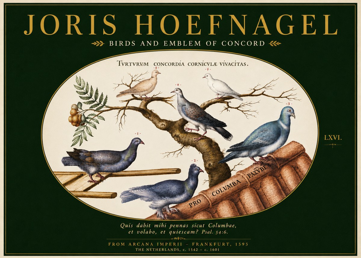 Joris Hoefnagel Birds and Emblem of Concord No3 - Affiche