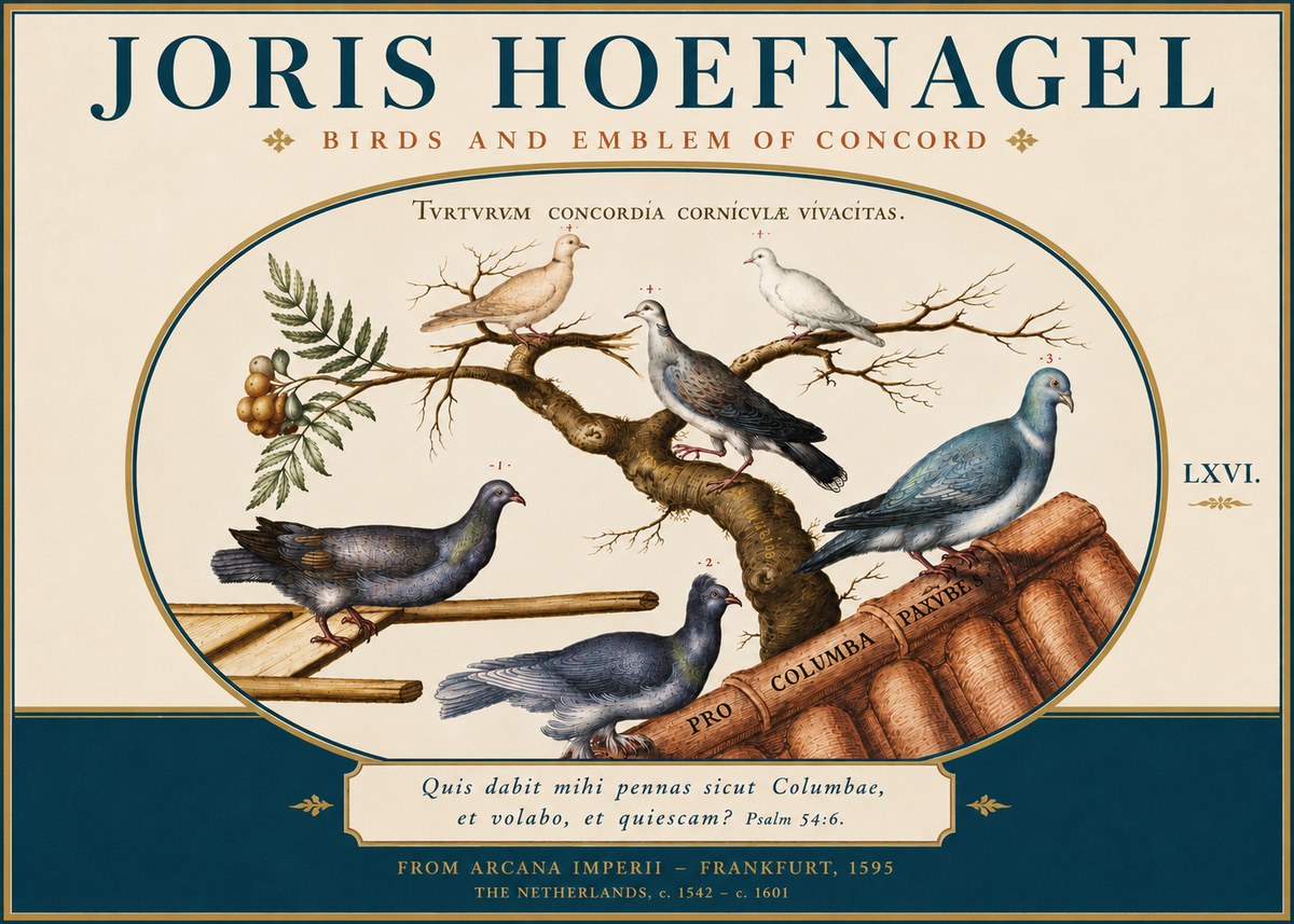 Joris Hoefnagel Birds and Emblem of Concord No4 - Affiche