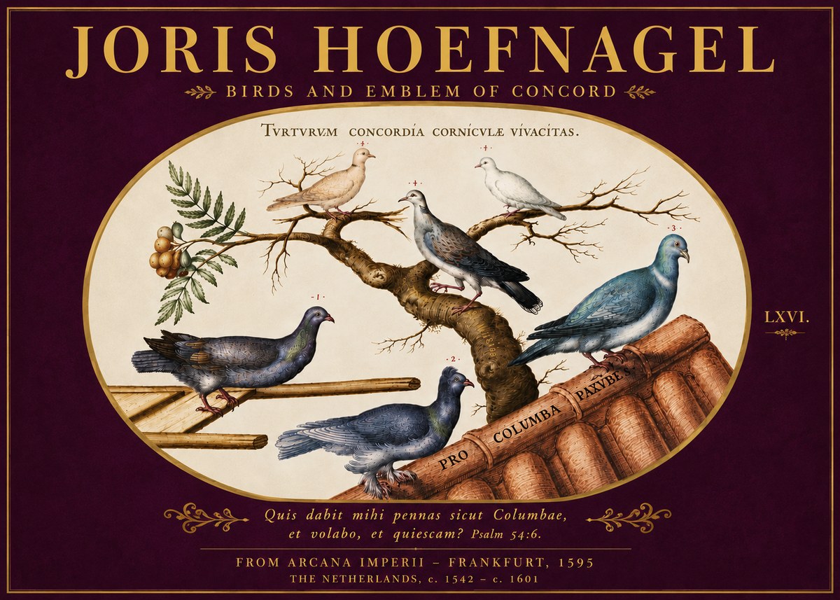 Joris Hoefnagel Birds and Emblem of Concord No5 - Affiche