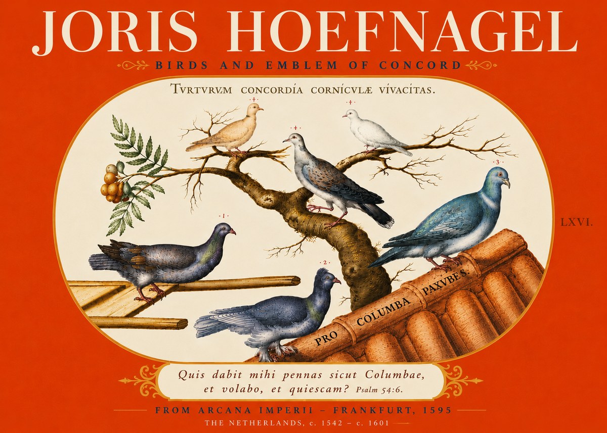 Joris Hoefnagel Birds and Emblem of Concord No6 - Affiche