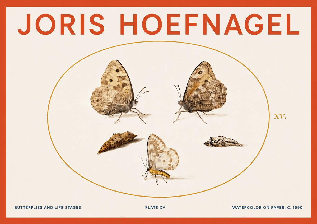 Joris Hoefnagel Butterflies and Life Stages - Plate Xv No3 - Affiche