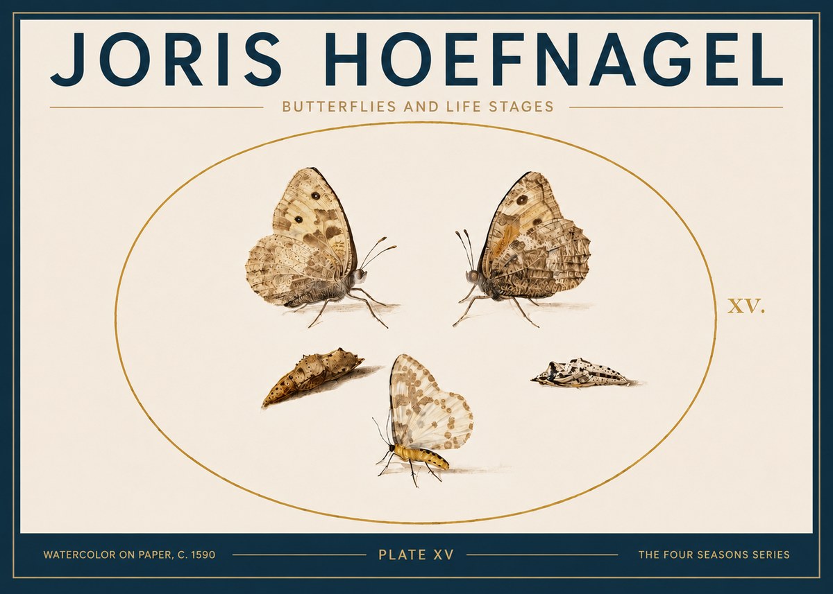 Joris Hoefnagel Butterflies and Life Stages - Plate Xv No5 - Affiche
