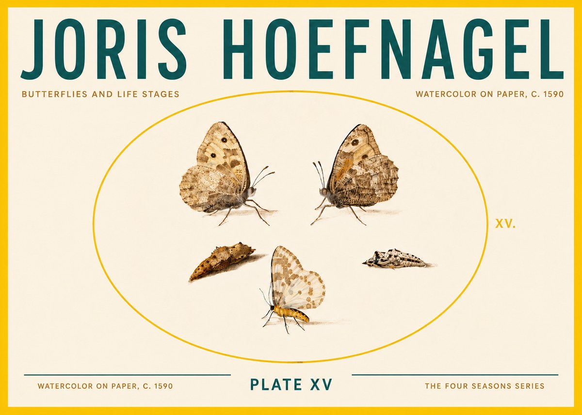 Joris Hoefnagel Butterflies and Life Stages - Plate Xv No6 - Affiche