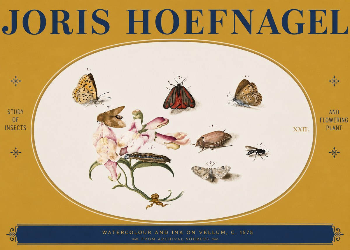 Joris Hoefnagel Study of Insects and Flowering Plant No3 - Affiche