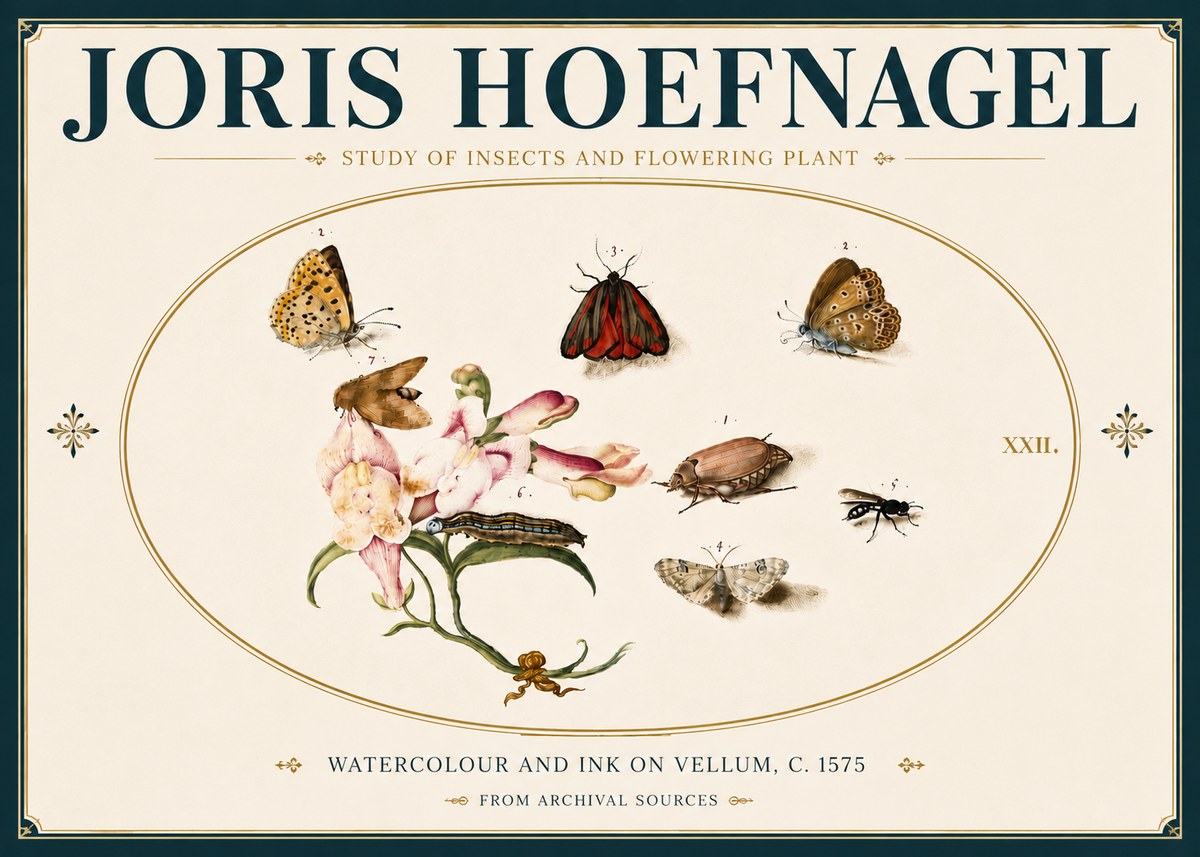 Joris Hoefnagel Study of Insects and Flowering Plant No6 - Affiche