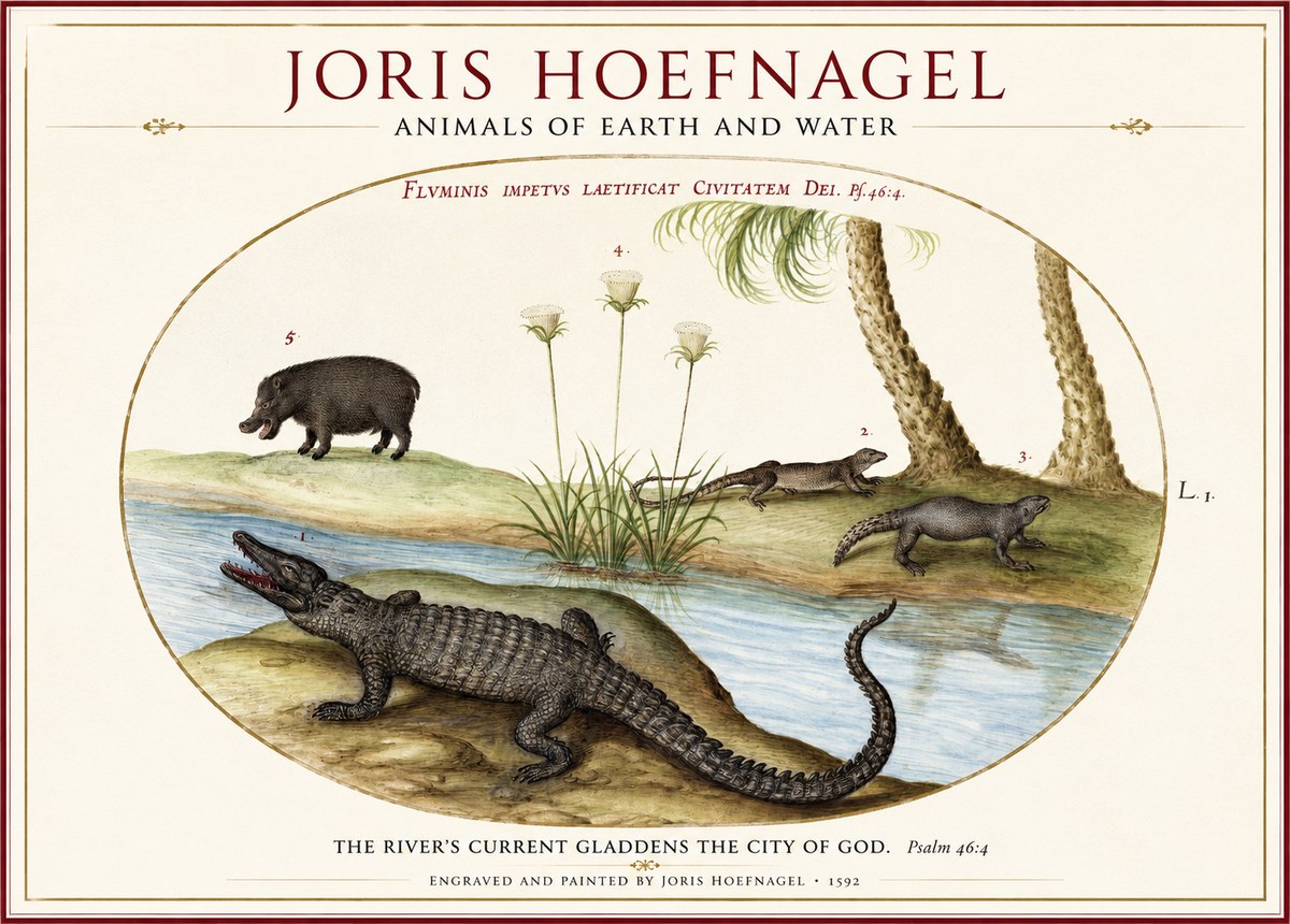 Joris Hoefnagel Animals of Earth and Water No1 - Affiche