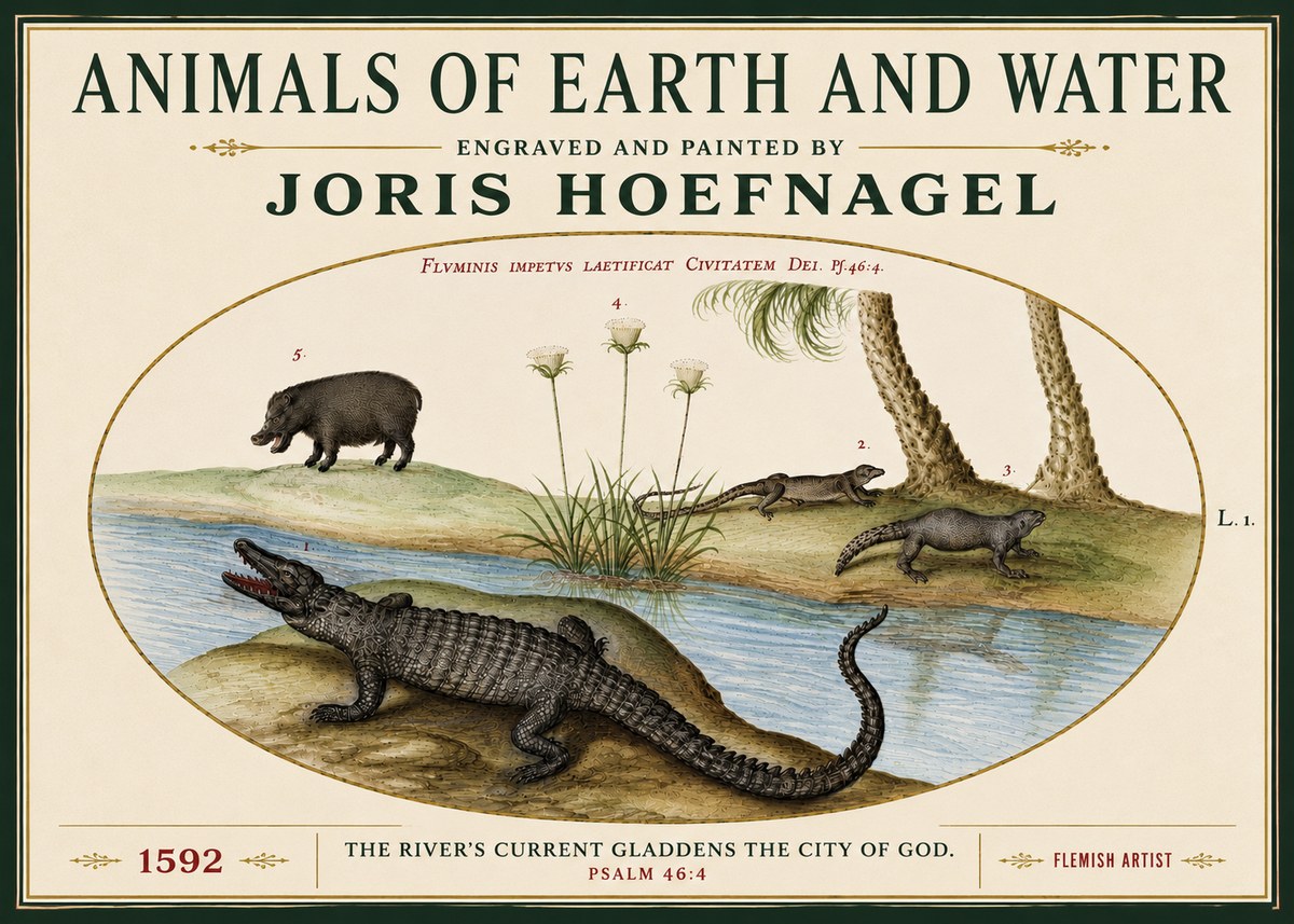 Joris Hoefnagel Animals of Earth and Water No5 - Affiche