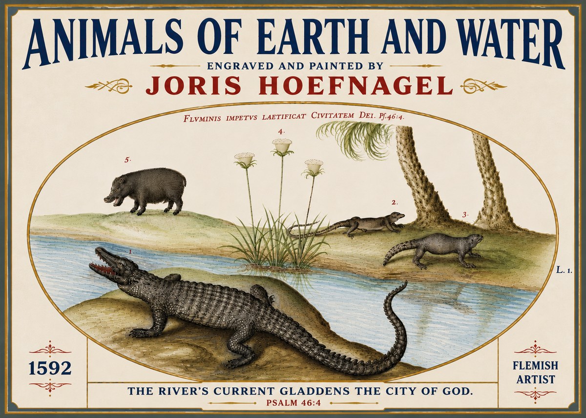 Joris Hoefnagel Animals of Earth and Water No6 - Affiche