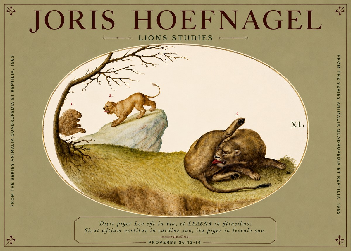 Joris Hoefnagel Lions Studies No4 - Affiche