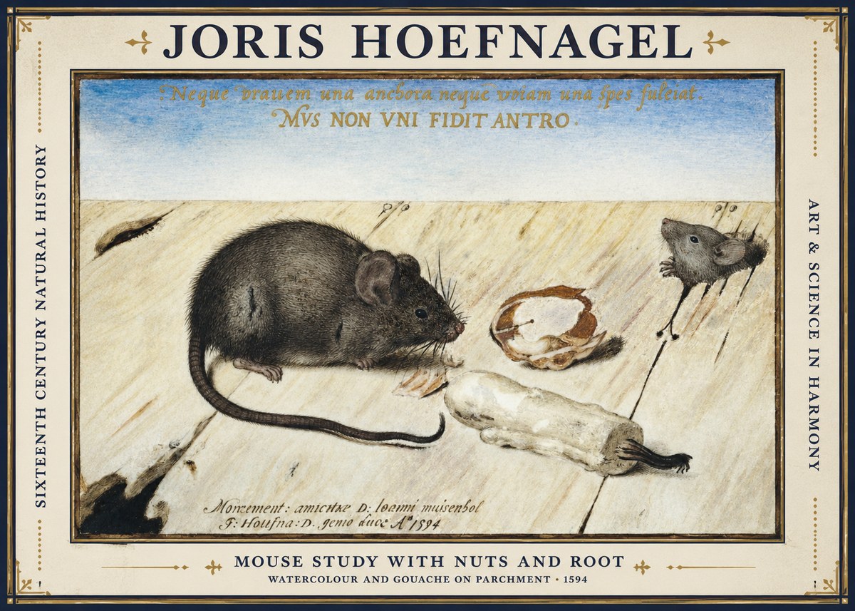 Joris Hoefnagel Mouse Study with Nuts and Root No1 - Affiche