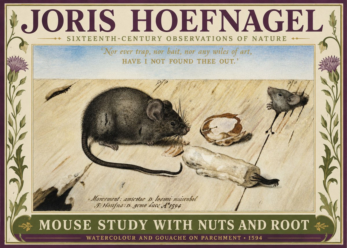 Joris Hoefnagel Mouse Study with Nuts and Root No3 - Affiche