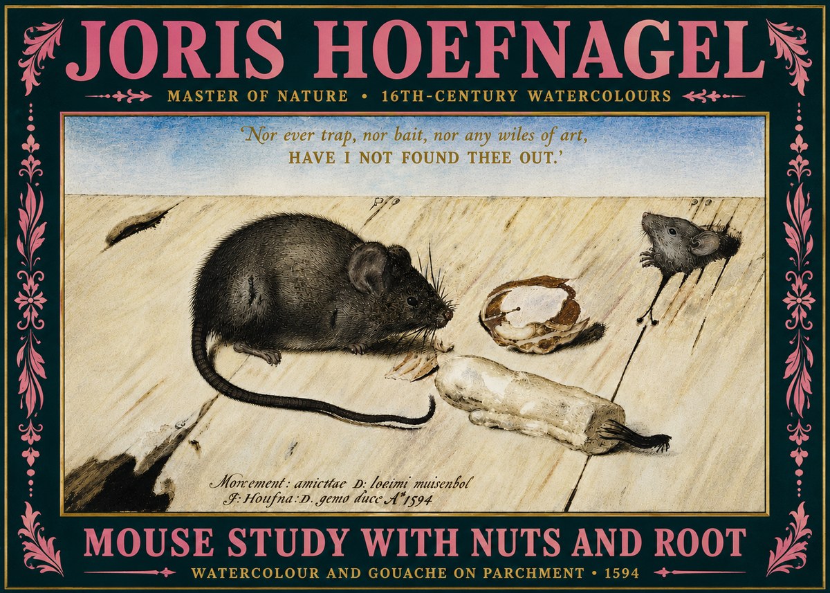 Joris Hoefnagel Mouse Study with Nuts and Root No5 - Affiche