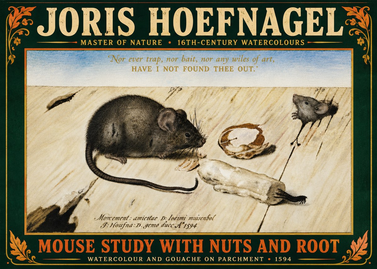 Joris Hoefnagel Mouse Study with Nuts and Root No6 - Affiche