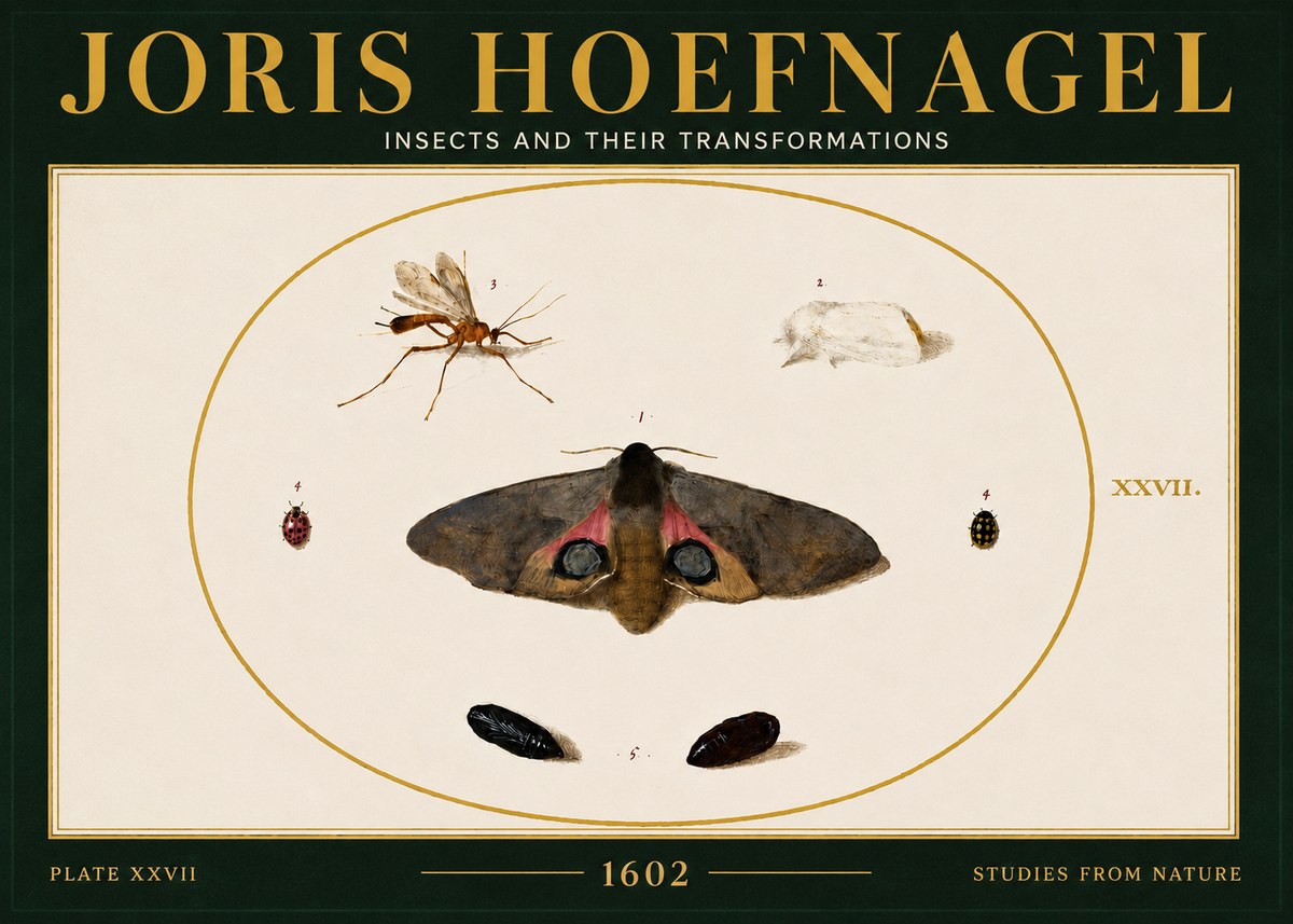 Joris Hoefnagel Insects and Their Transformations - Plate Xxvii No6 - Affiche