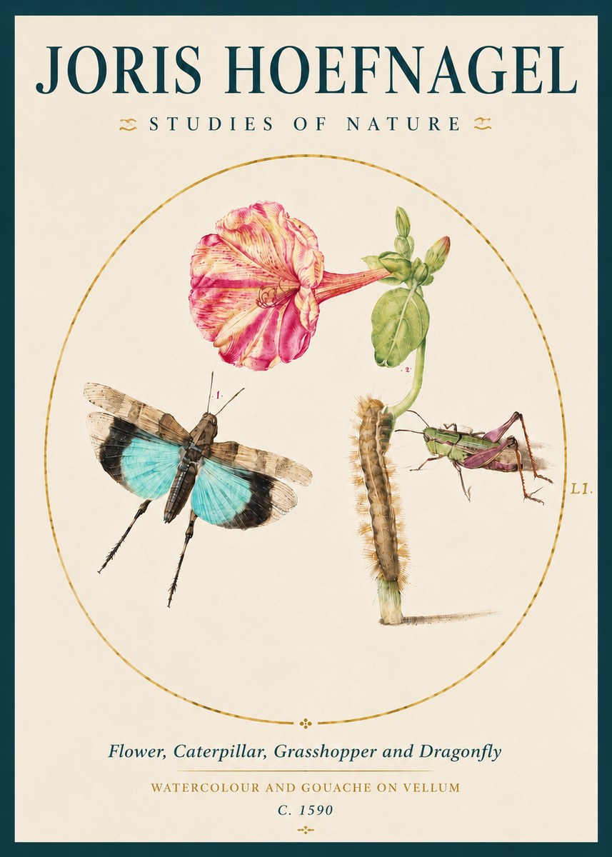 Joris Hoefnagel Plate L1. Studies of Insects and Plants No4 - Affiche