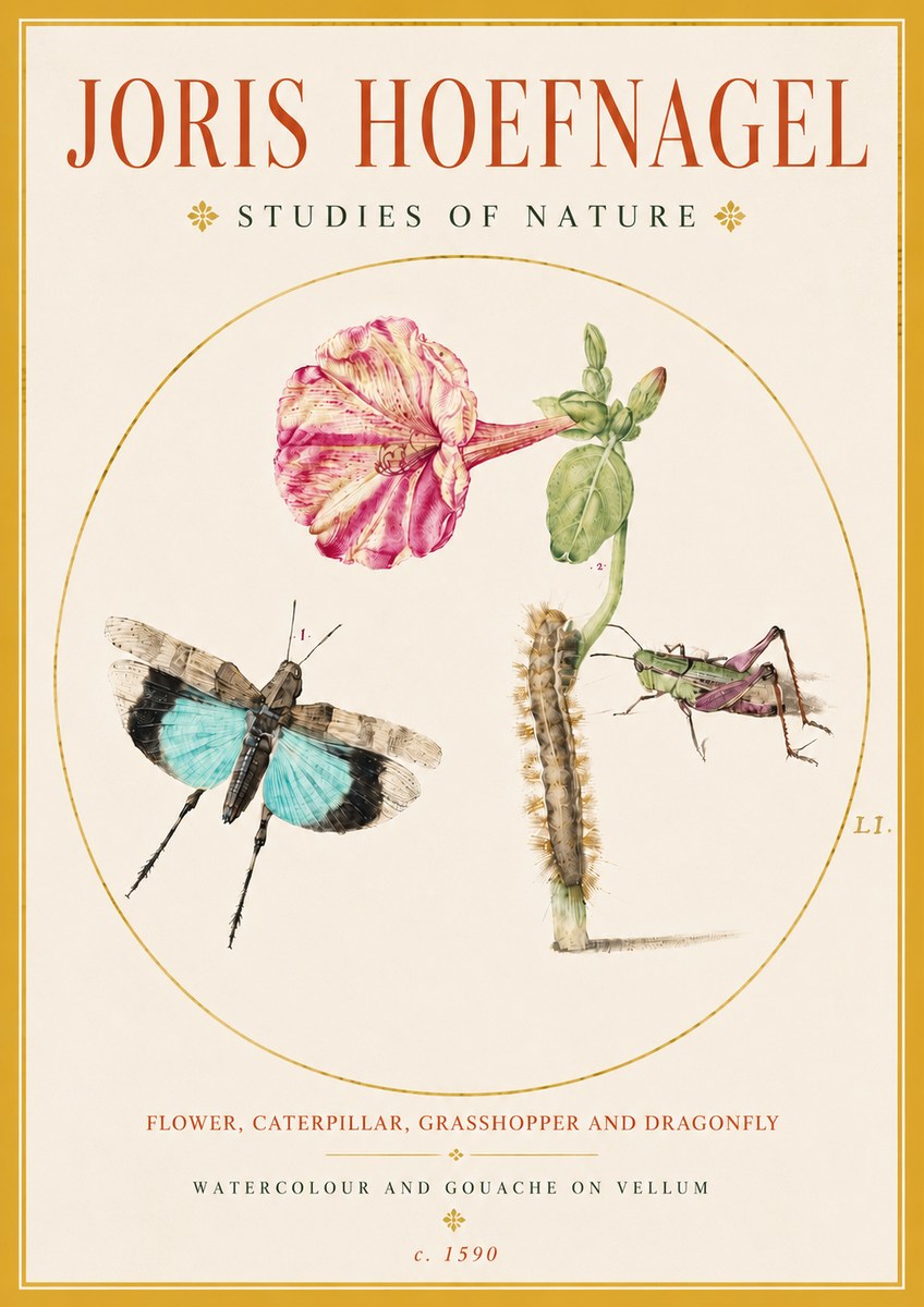 Joris Hoefnagel Plate L1. Studies of Insects and Plants No5 - Affiche