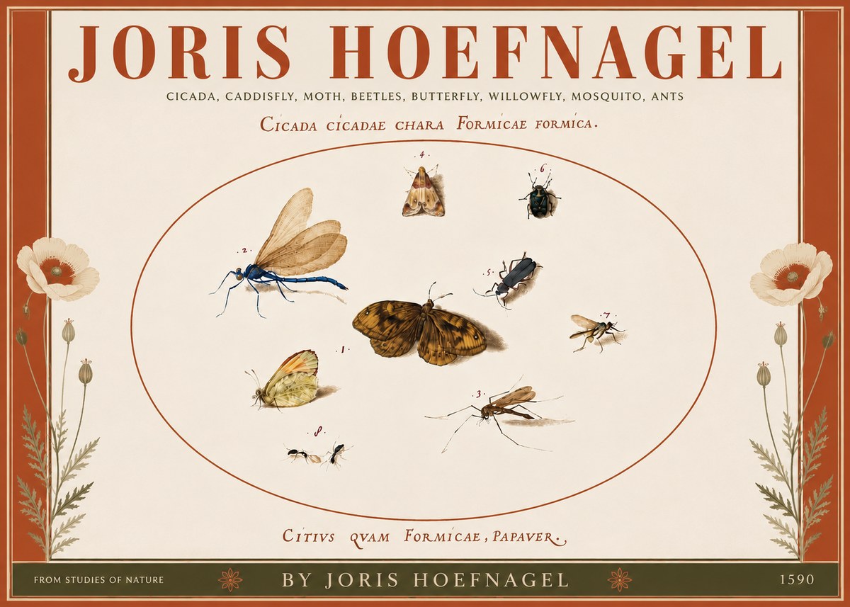 Joris Hoefnagel Cicada Cicadae Chara Formicae Formica. No5 - Affiche