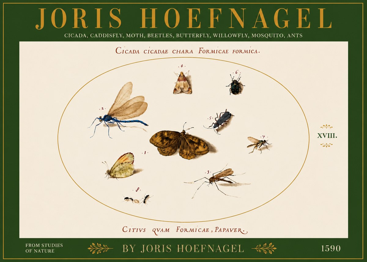 Joris Hoefnagel Cicada Cicadae Chara Formicae Formica. No6 - Affiche