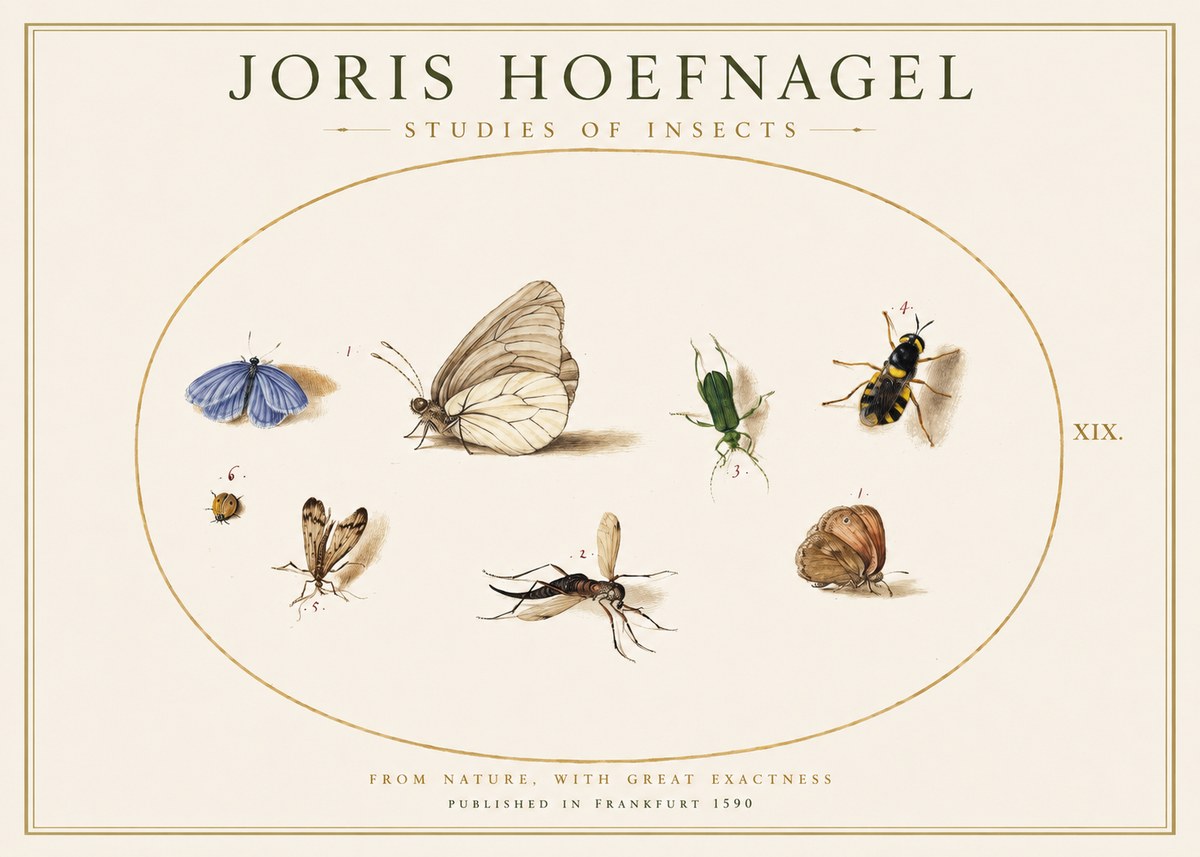 Joris Hoefnagel Studies of Insects V No1 - Affiche