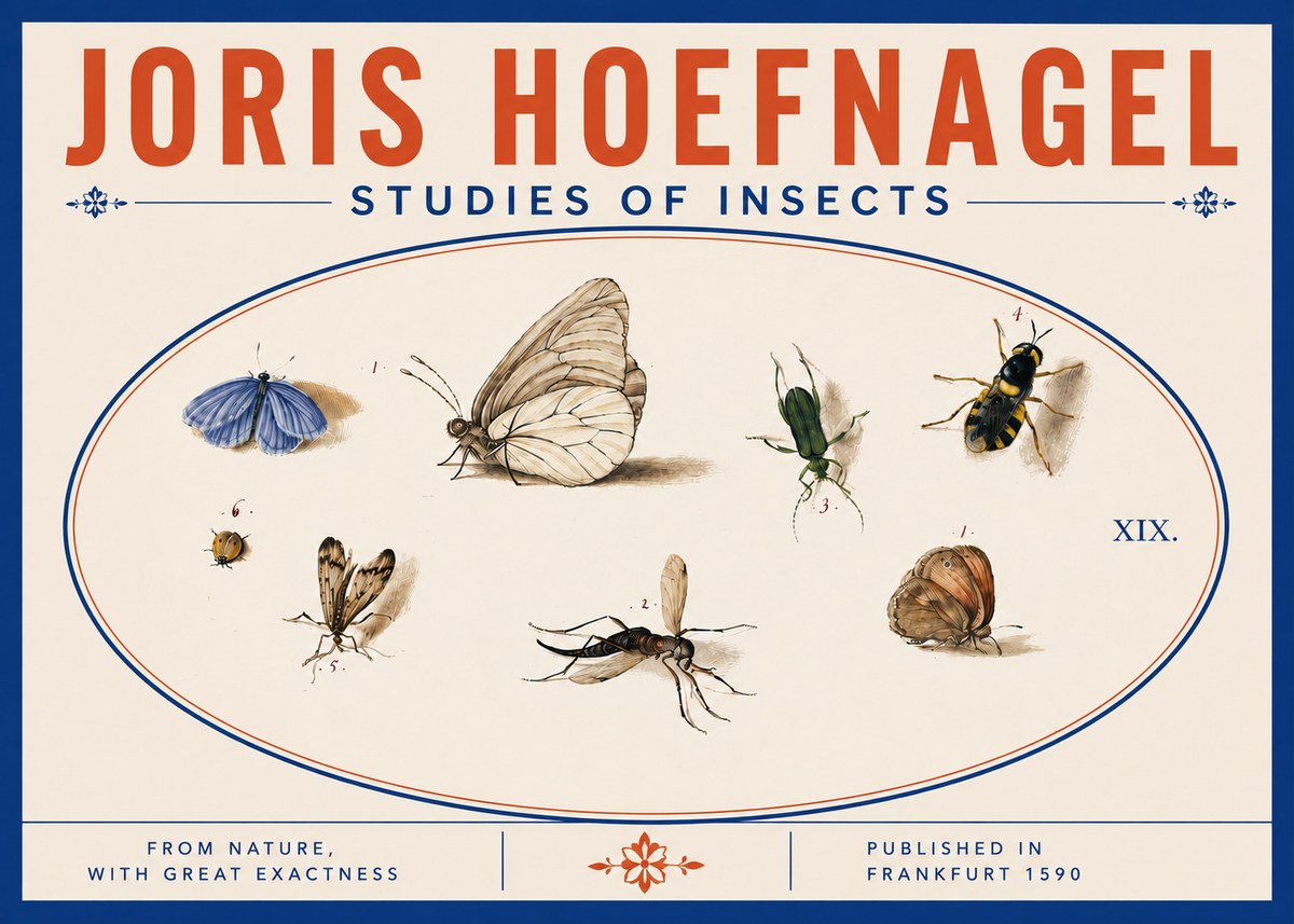 Joris Hoefnagel Studies of Insects V No5 - Affiche