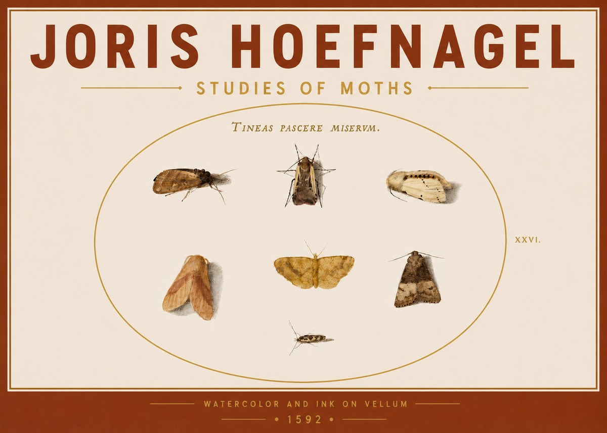Joris Hoefnagel Studies of Moths II No5 - Affiche