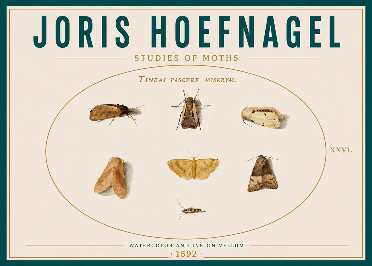Joris Hoefnagel Studies of Moths II No6 - Affiche