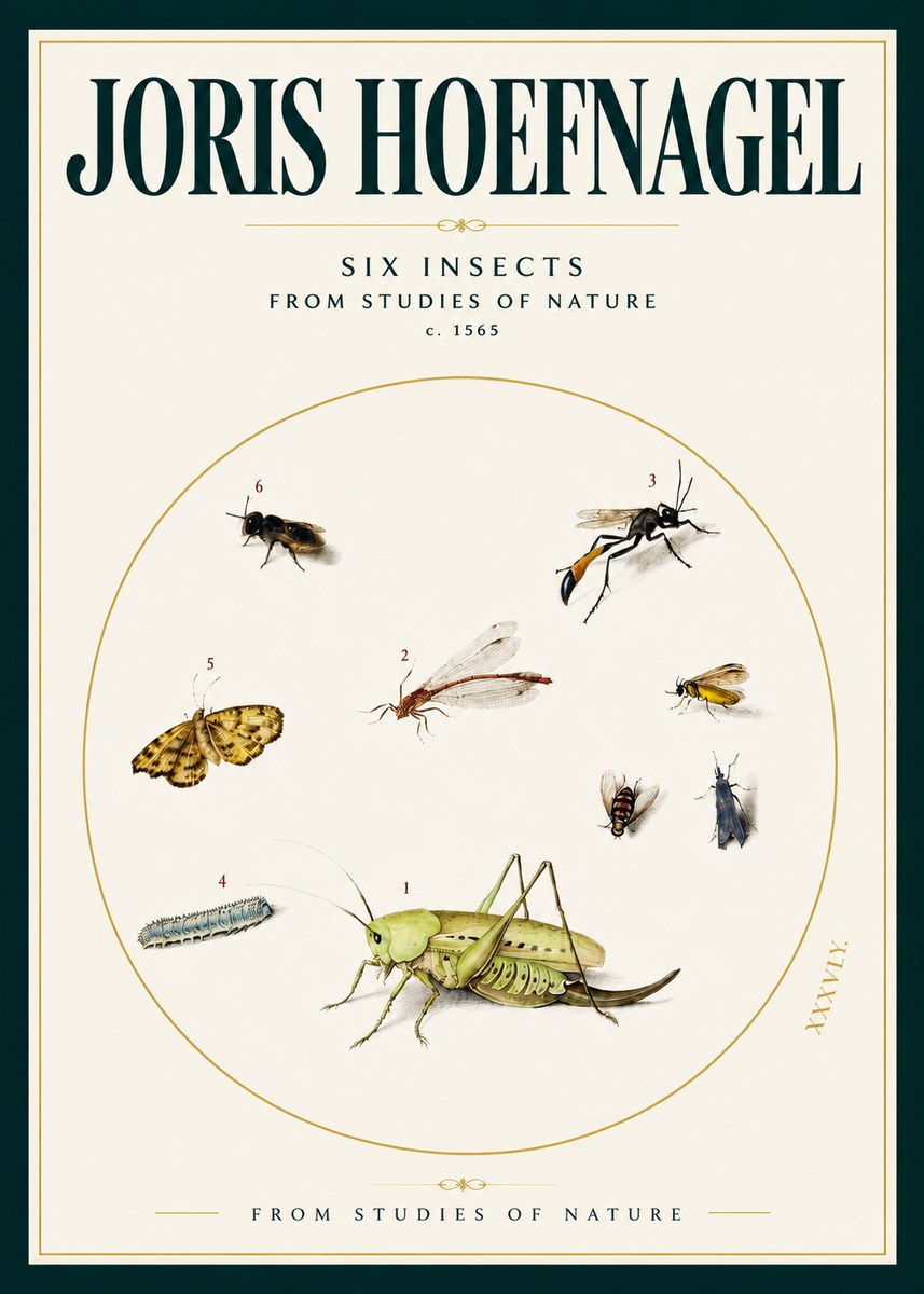 Joris Hoefnagel Six Insects from Studies of Nature C. 1565 No2 - Affiche