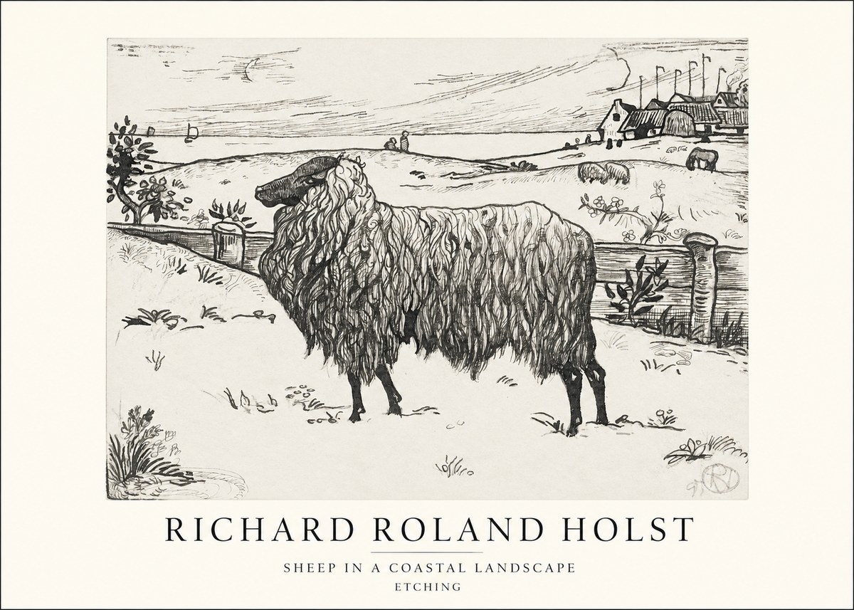 Richard Roland Holst Sheep in a Coastal Landscape No1 - Affiche