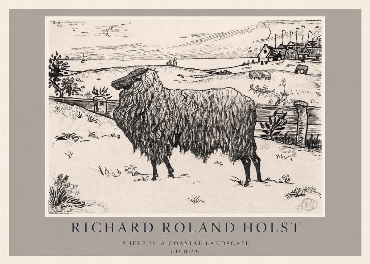 Richard Roland Holst Sheep in a Coastal Landscape No2 - Affiche