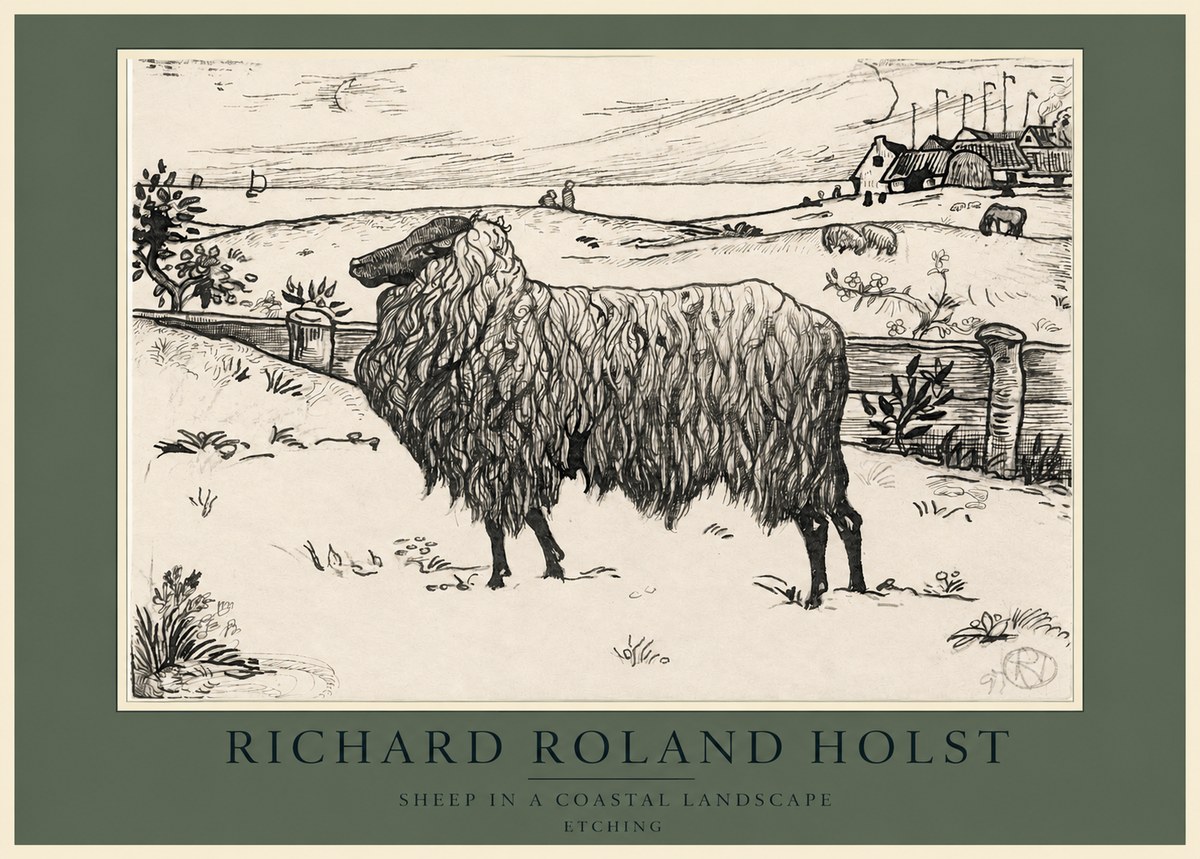 Richard Roland Holst Sheep in a Coastal Landscape No3 - Affiche