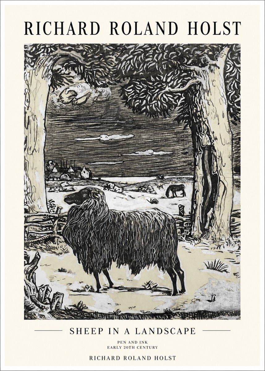 Richard Roland Holst Sheep in a Landscape No1 - Affiche