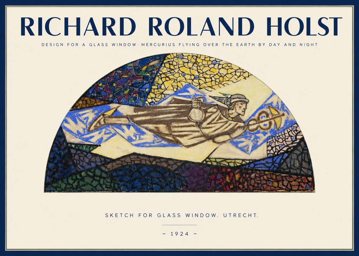 Richard Roland Holst Design for a Glass Window: Mercurius Flying over the Earth by Day and Night No2 - Affiche